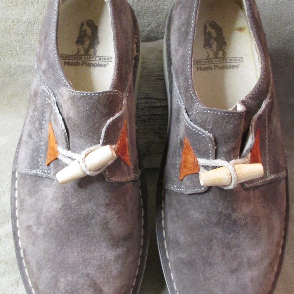 Hush Puppies Suede Mens Shoes Brown US Size 9 Natural Button Up MINT Condition